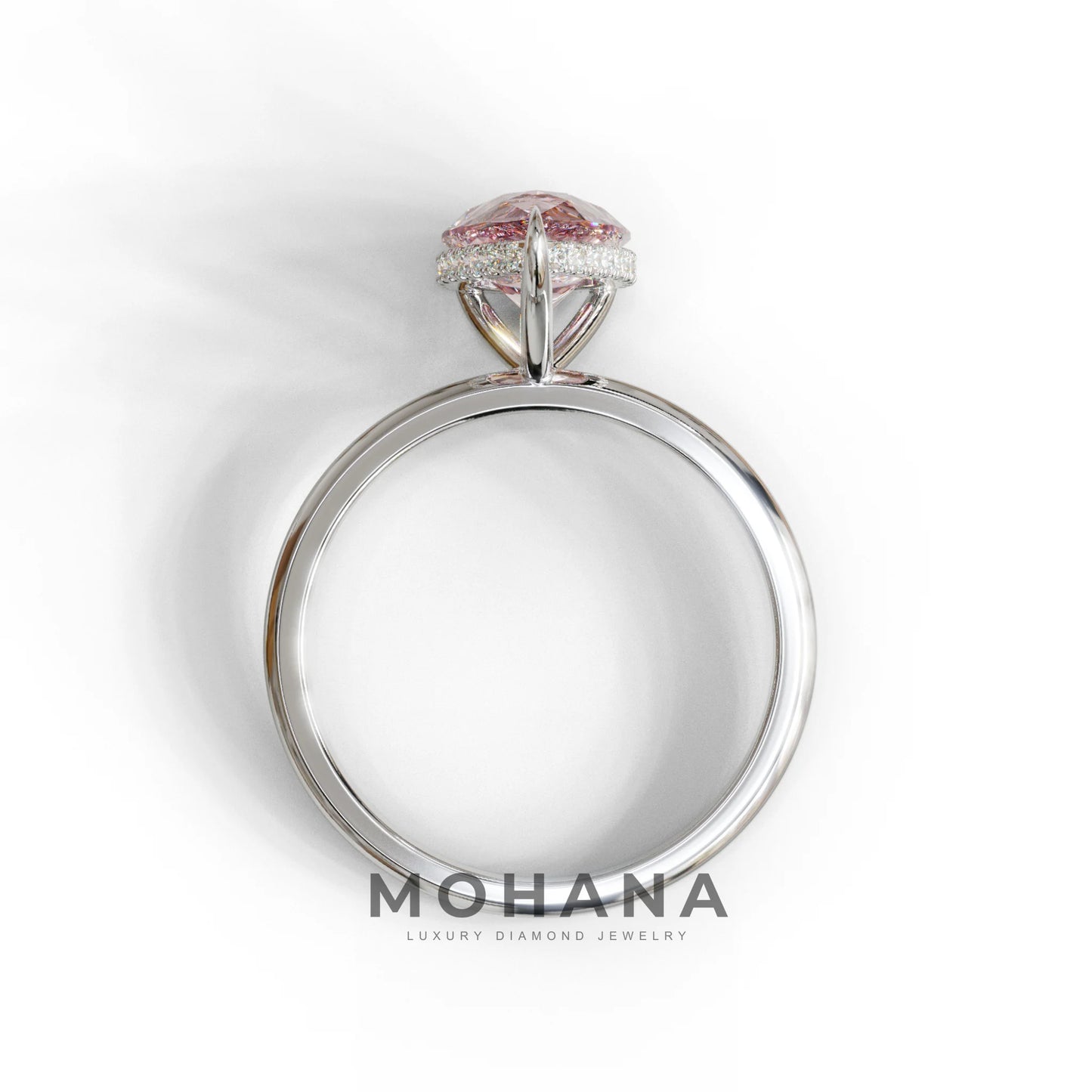3.5 Carat Pink Pear Cut Hidden Halo Lab Grown Diamond Ring
