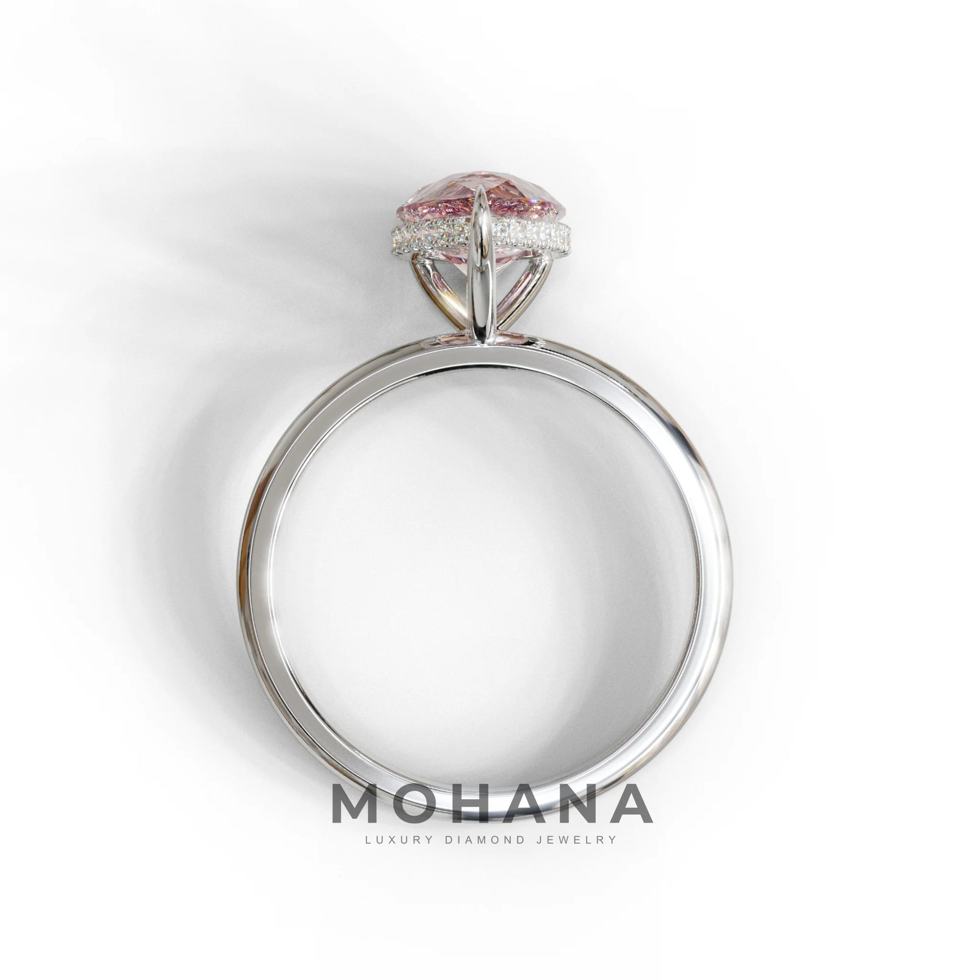 3.5 Carat Pink Pear Cut Hidden Halo Lab Grown Diamond Ring