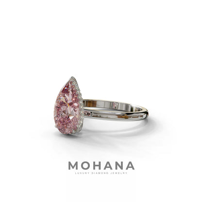 3.5 Carat Pink Pear Cut Hidden Halo Lab Grown Diamond Ring