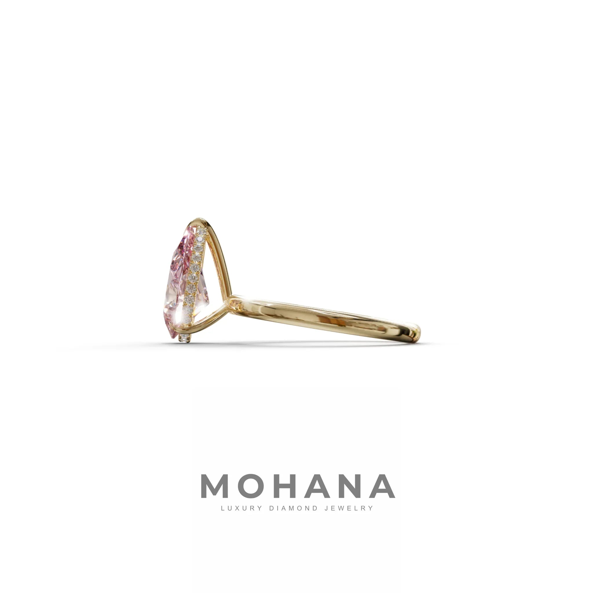 3.5 Carat Pink Pear Cut Hidden Halo Lab Grown Diamond Ring