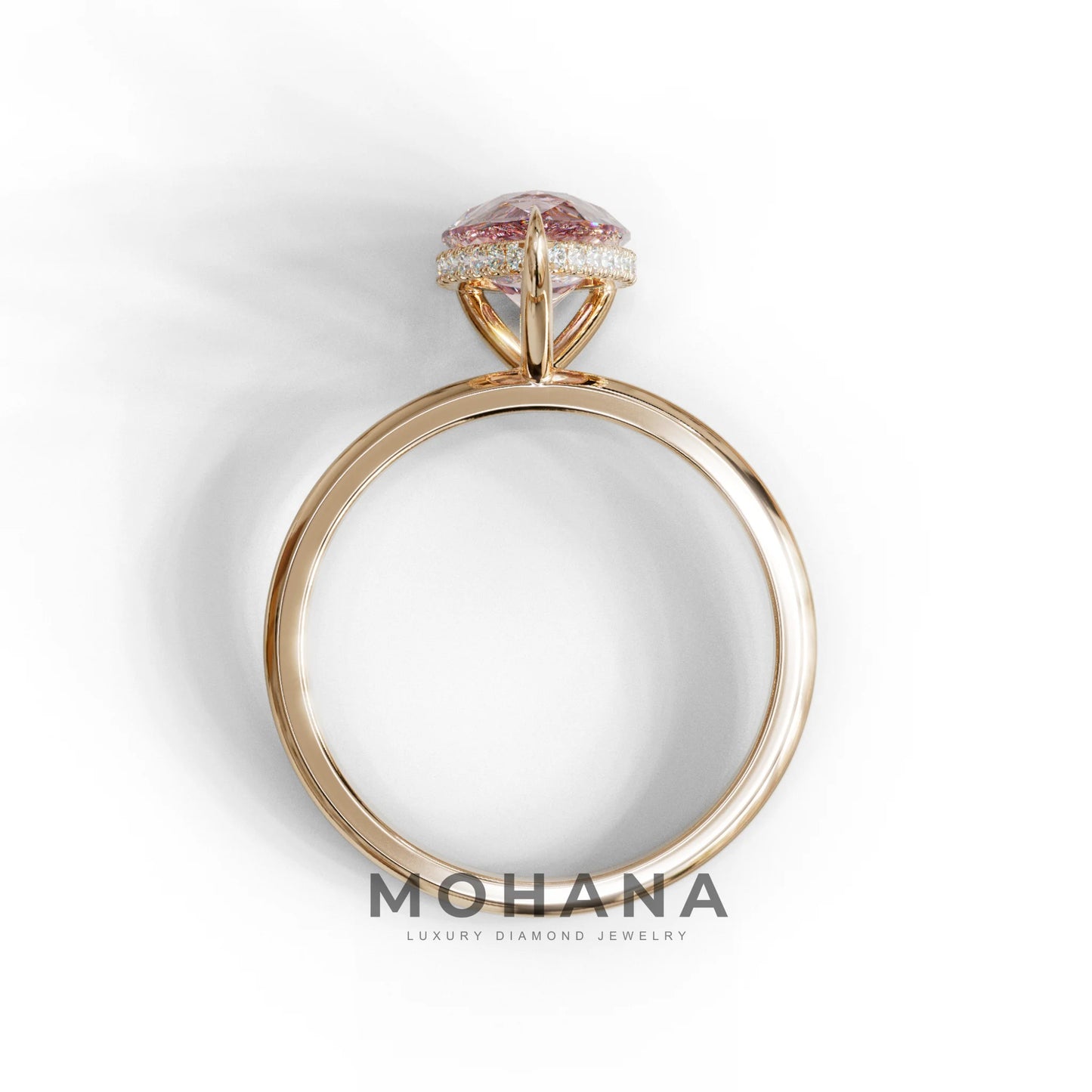 3.5 Carat Pink Pear Cut Hidden Halo Lab Grown Diamond Ring