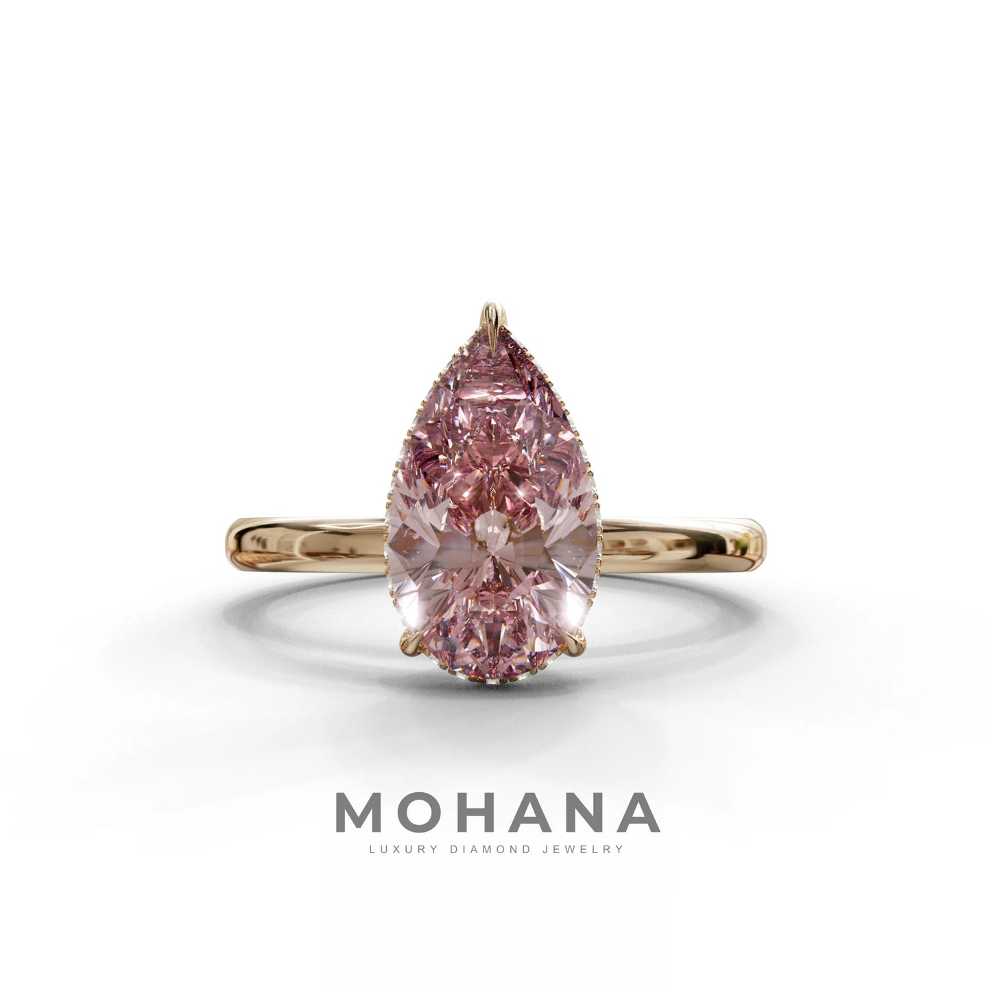 3.5 Carat Pink Pear Cut Hidden Halo Lab Grown Diamond Ring - 10K Solid Gold / Rose Gold