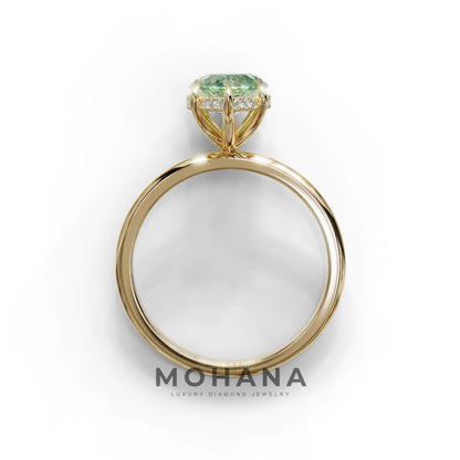 3 Carat Green Marquise Cut Hidden Halo & Claw Setting Lab Grown Diamond Ring -Meraviglioso