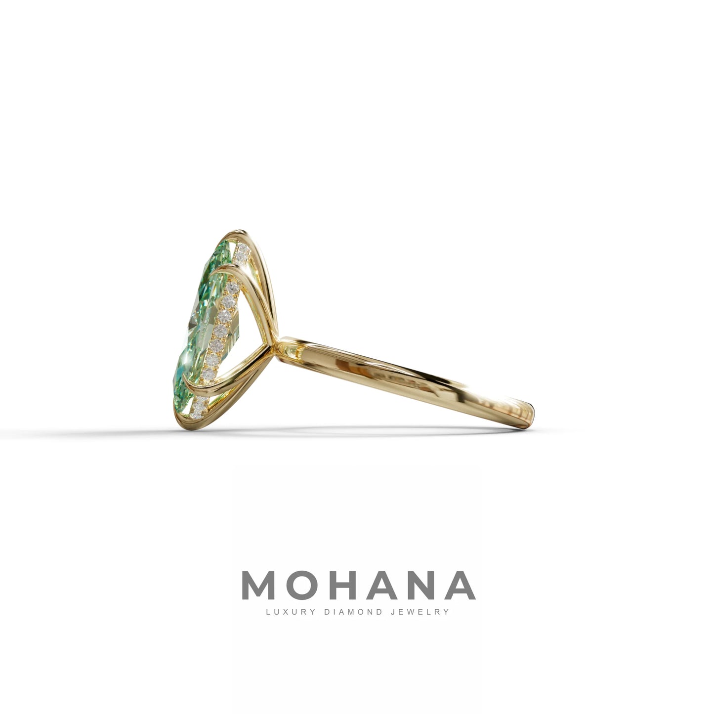 3 Carat Green Marquise Cut Hidden Halo & Claw Setting Lab Grown Diamond Ring -Meraviglioso