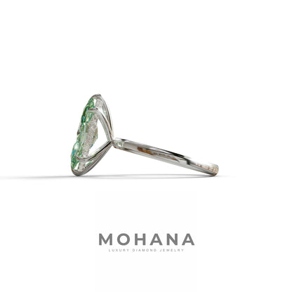 3 Carat Green Marquise Cut Hidden Halo & Claw Setting Lab Grown Diamond Ring -Meraviglioso