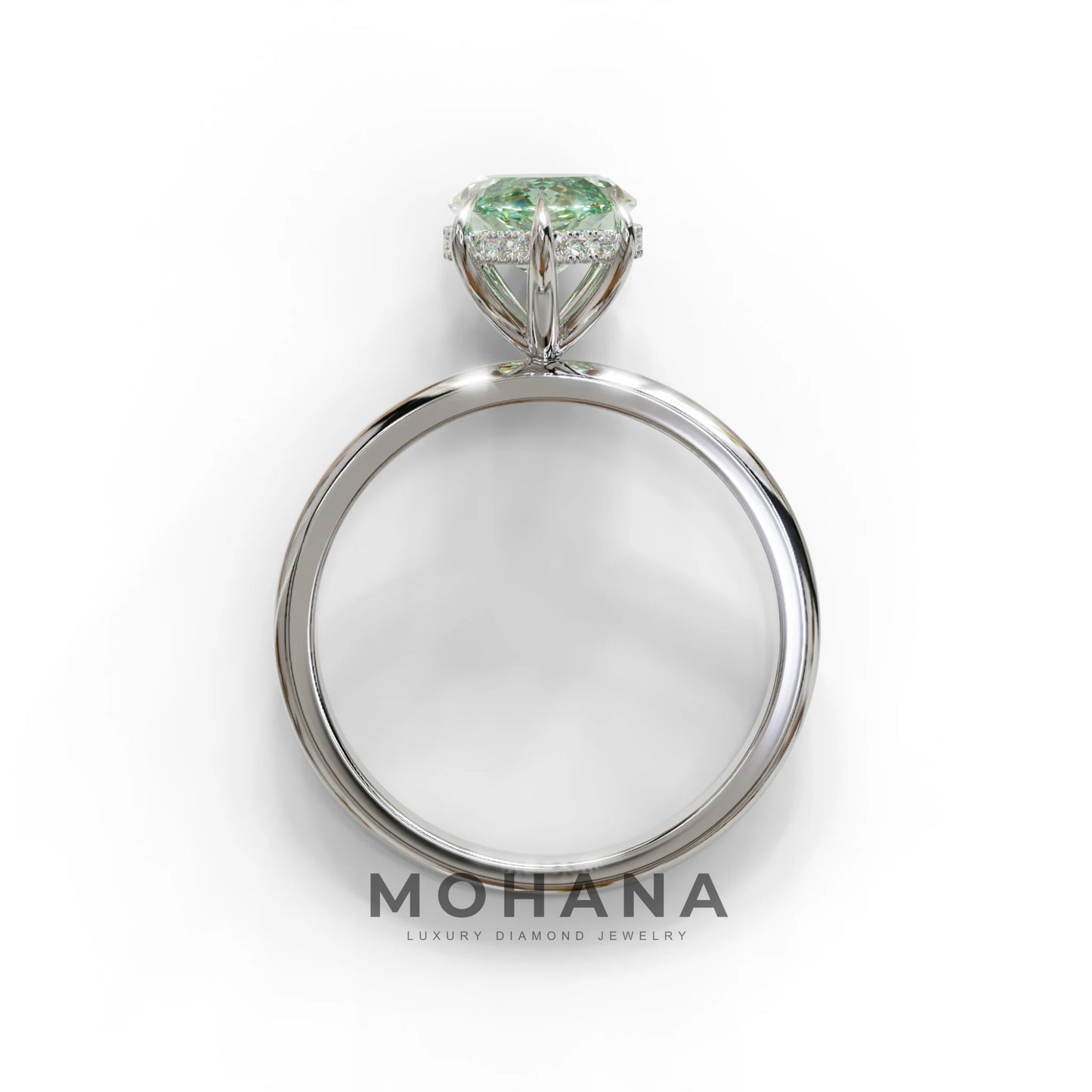 3 Carat Green Marquise Cut Hidden Halo & Claw Setting Lab Grown Diamond Ring -Meraviglioso