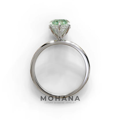 3 Carat Green Marquise Cut Hidden Halo & Claw Setting Lab Grown Diamond Ring -Meraviglioso