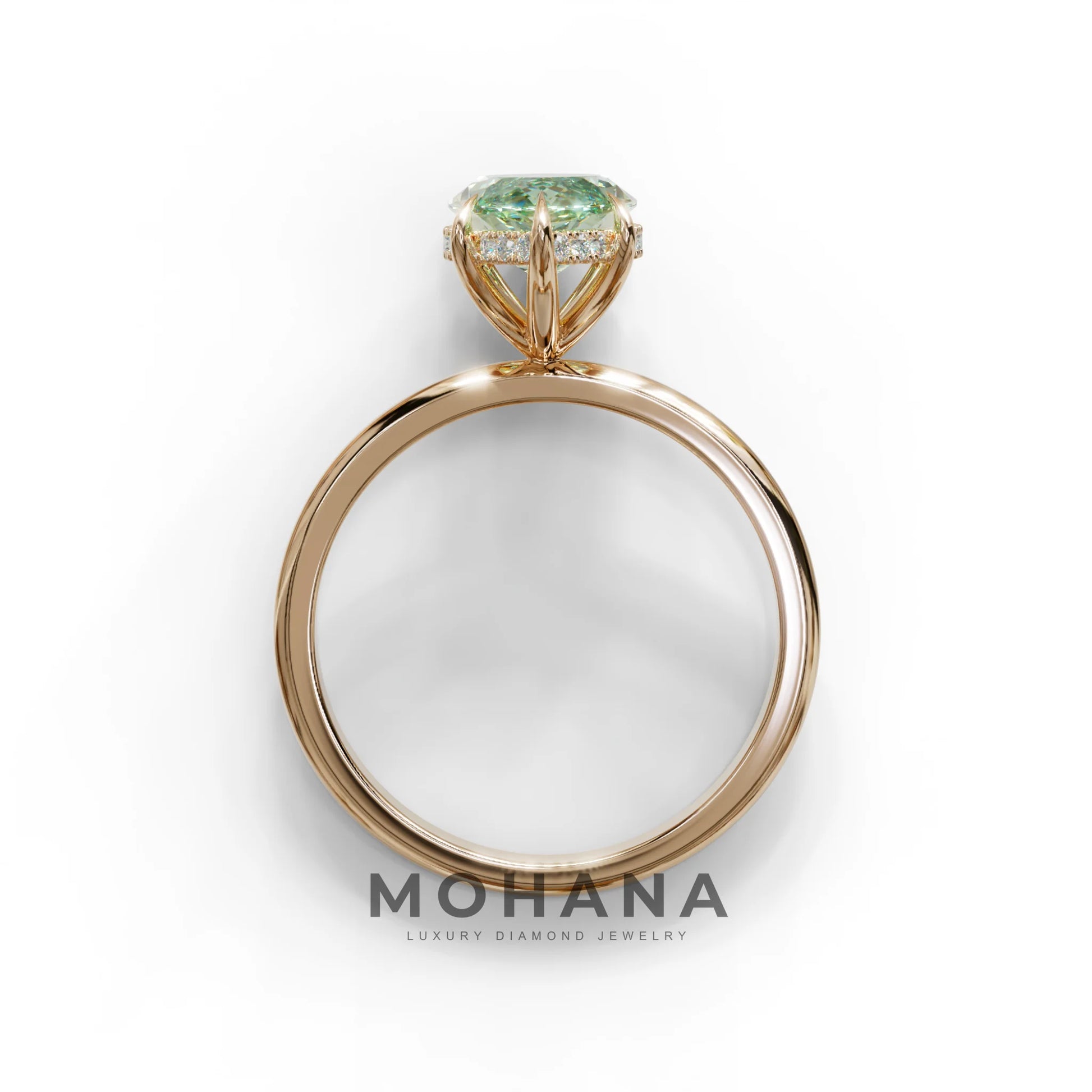 3 Carat Green Marquise Cut Hidden Halo & Claw Setting Lab Grown Diamond Ring -Meraviglioso