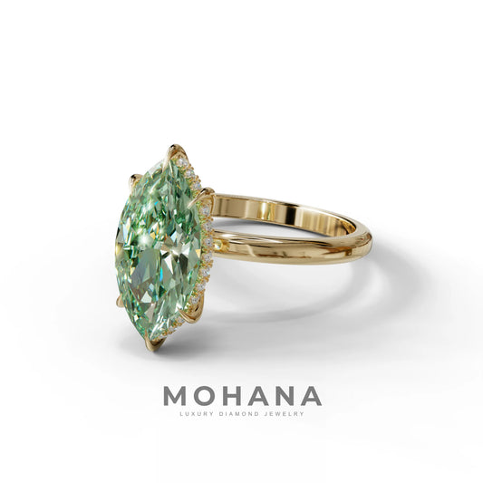 3 Carat Green Marquise Cut Hidden Halo & Claw Setting Lab Grown Diamond Ring -Meraviglioso