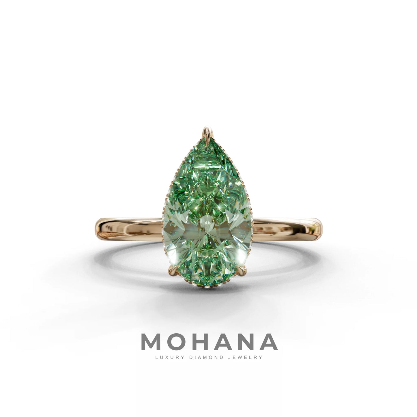 3.5 Carat Green Pear Cut Hidden Halo Lab Diamond Ring - 10K Solid Gold / Rose Gold