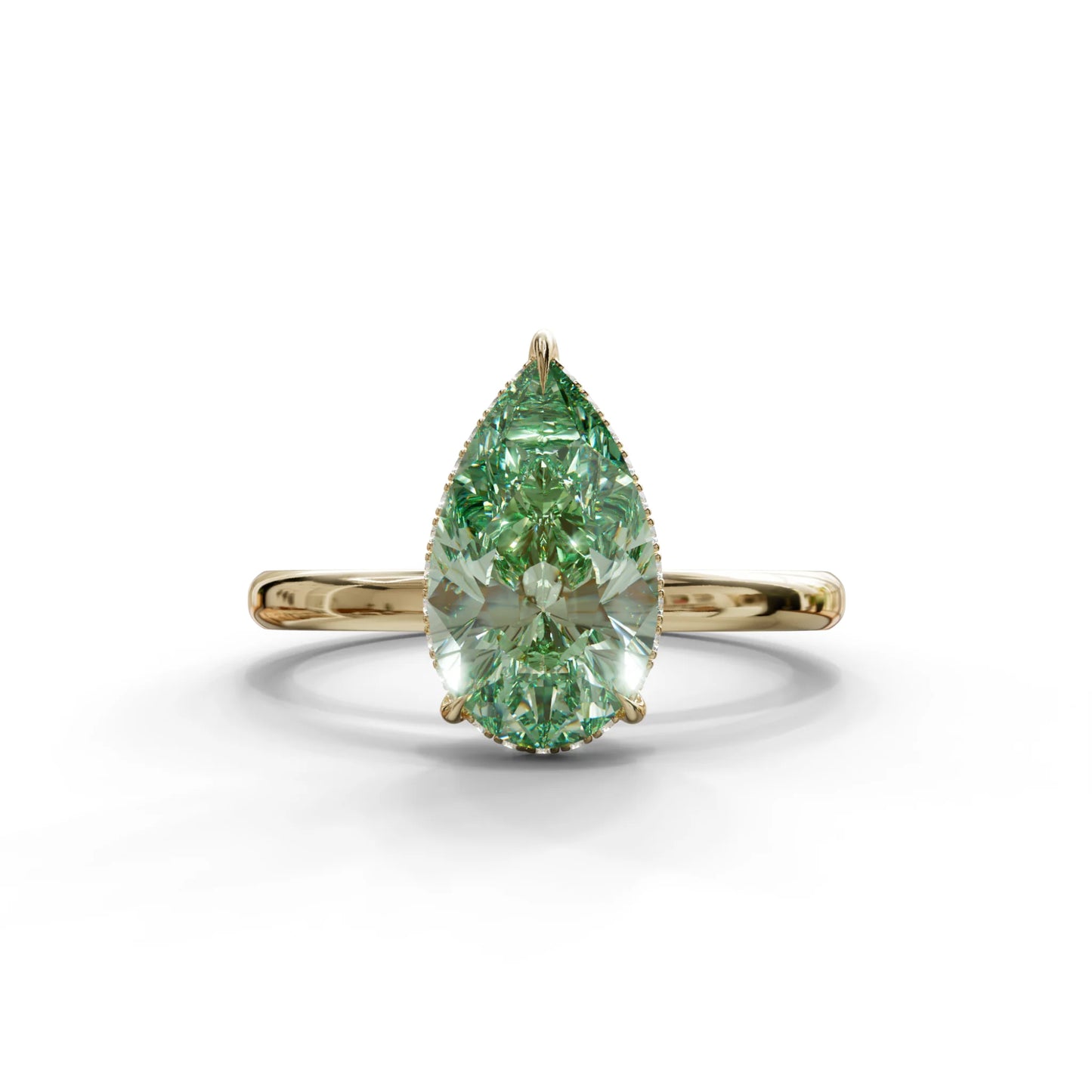 3.5 Carat Green Pear Cut Hidden Halo Lab Diamond Ring - 10K Solid Gold / Yellow Gold