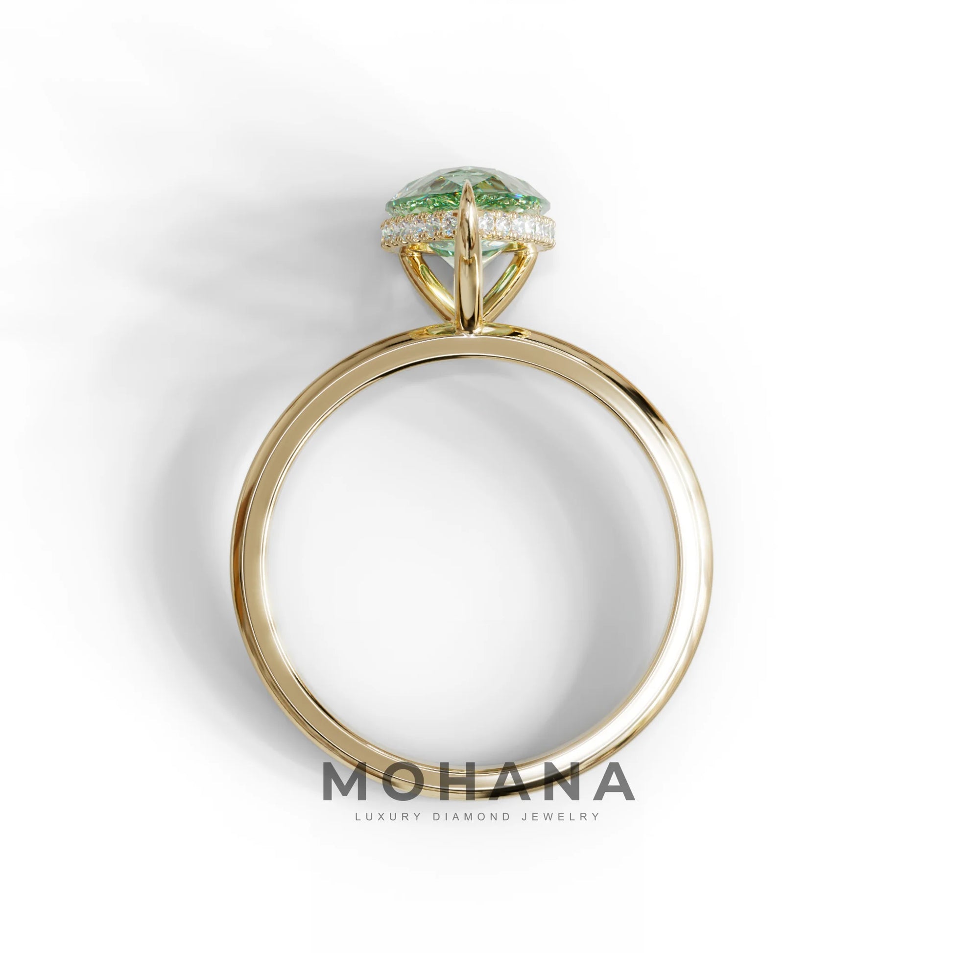 3.5 Carat Green Pear Cut Hidden Halo Lab Diamond Ring
