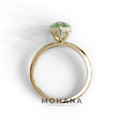 3.5 Carat Green Pear Cut Hidden Halo Lab Diamond Ring