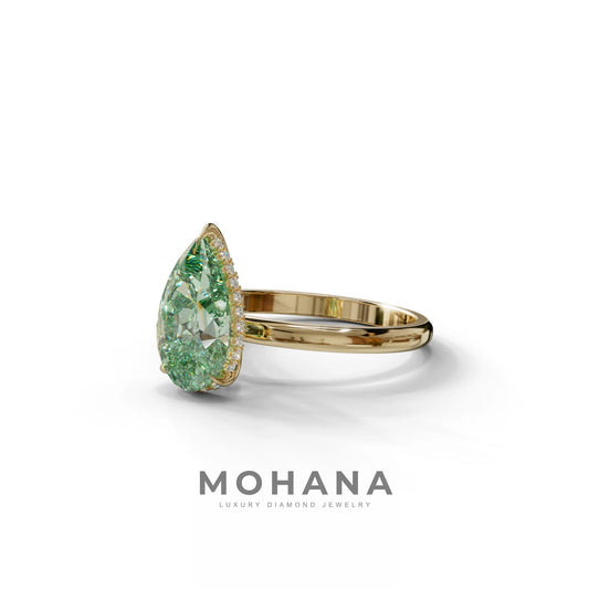 3.5 Carat Green Pear Cut Hidden Halo Lab Diamond Ring