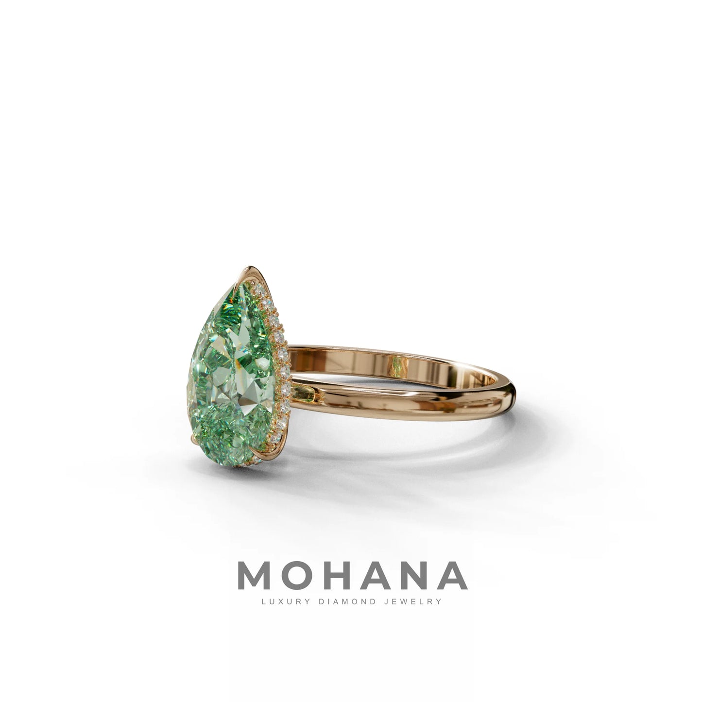 3.5 Carat Green Pear Cut Hidden Halo Lab Diamond Ring