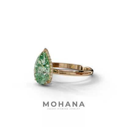 3.5 Carat Green Pear Cut Hidden Halo Lab Diamond Ring