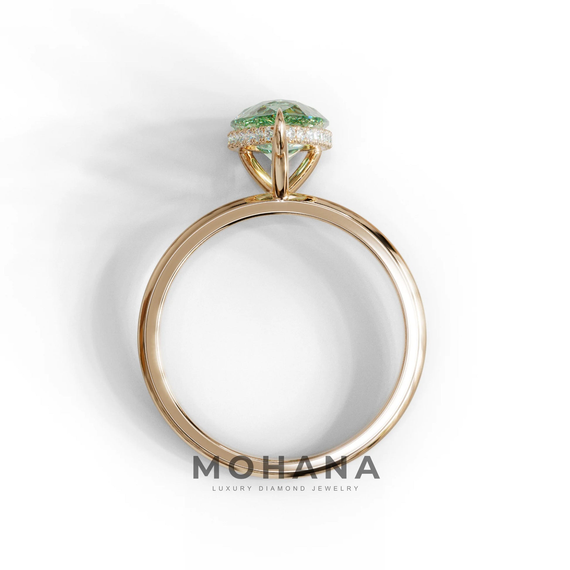 3.5 Carat Green Pear Cut Hidden Halo Lab Diamond Ring