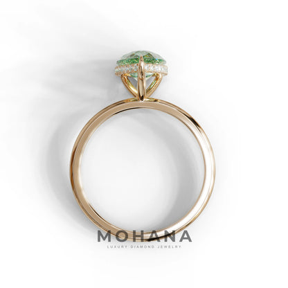 3.5 Carat Green Pear Cut Hidden Halo Lab Diamond Ring