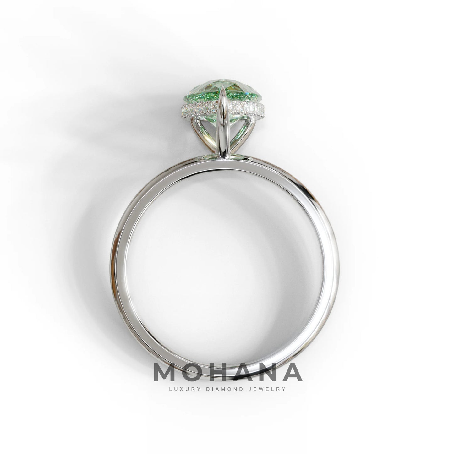3.5 Carat Green Pear Cut Hidden Halo Lab Diamond Ring