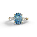 3 Carat Blue Oval & Tapered Baguette Lab Grown Diamond Three Stone Engagement Ring - 10K Solid Gold / Yellow Gold