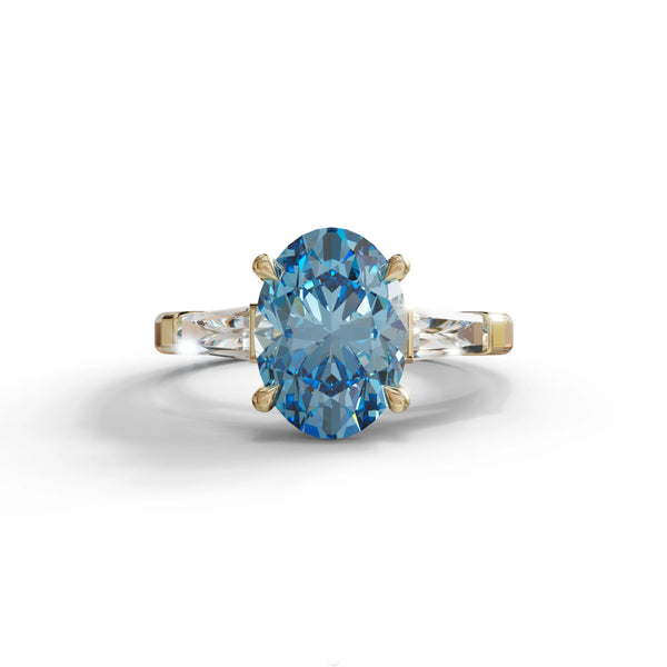 3.75 Carat Blue Lab Grown Diamond Engagement Ring – Oval Cut Three Stone