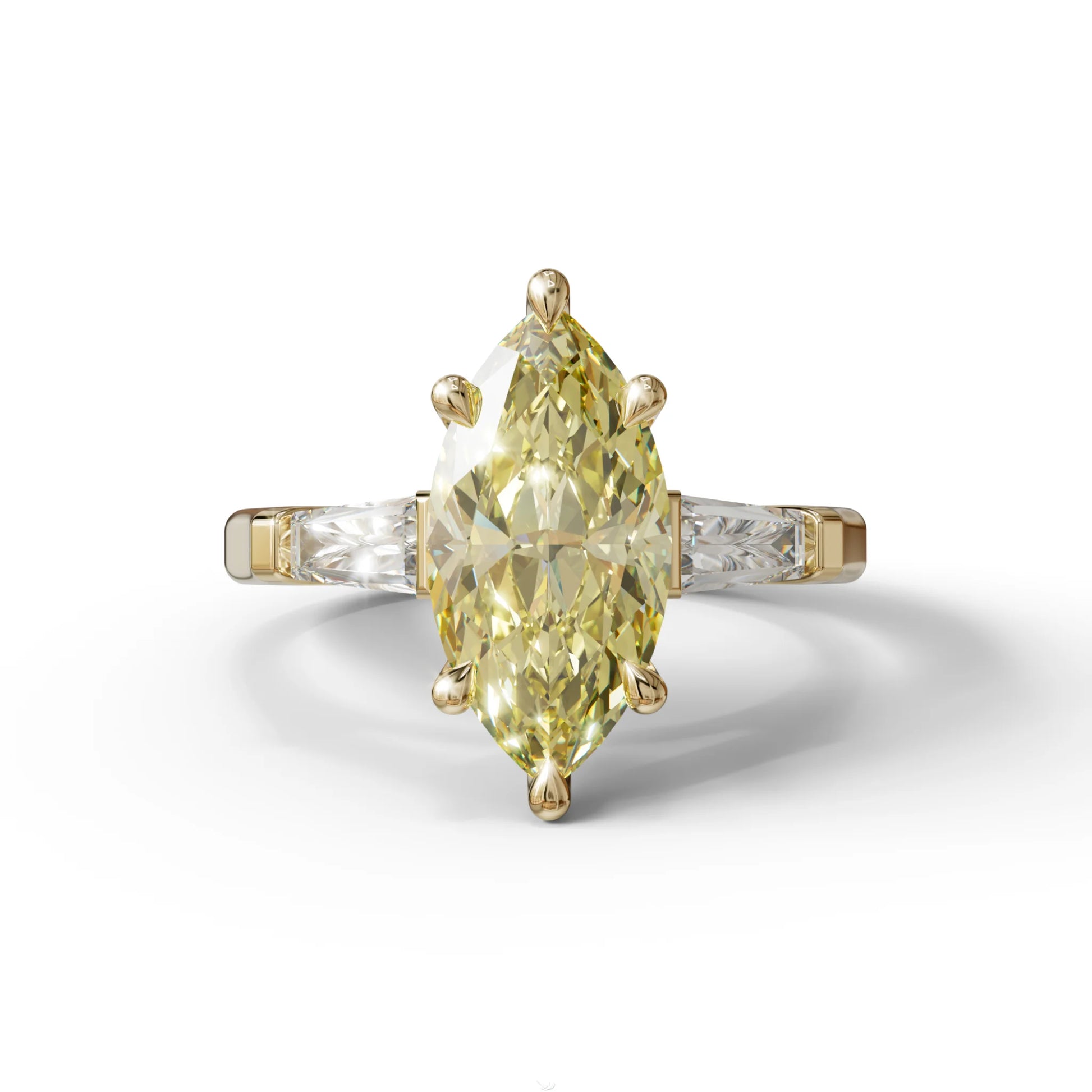 Yellow Marquise & Tapered Baguette Multi Stone Engagement Ring - 10K Solid Gold / Yellow Gold