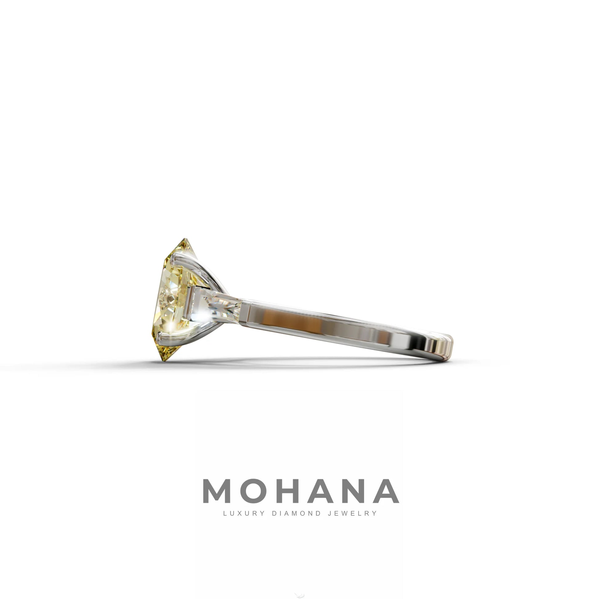 3 Carat Fancy Yellow Oval & Tapered Baguette Lab Grown Diamond Three Stone Engagement Ring