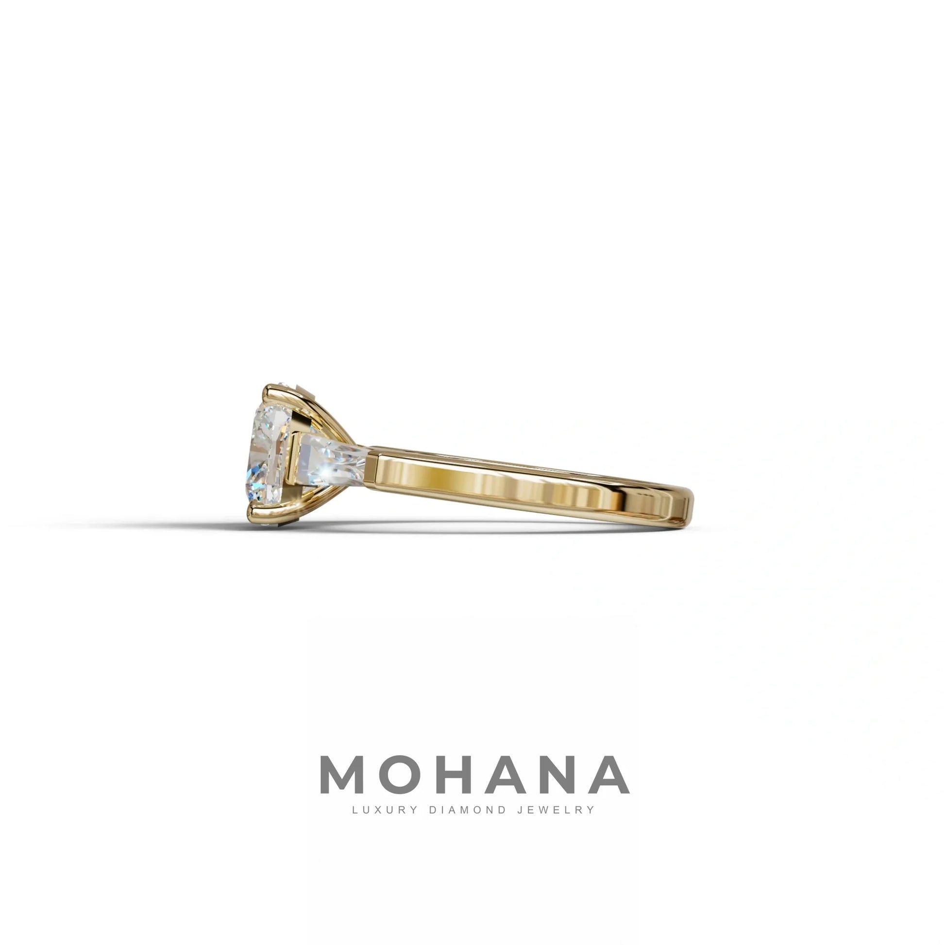 3 Carat E-VVS Cushion & Tapered Baguette Three Stone Engagement Ring