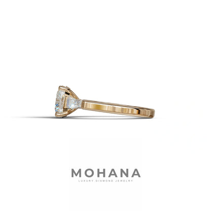 3 Carat E-VVS Cushion & Tapered Baguette Three Stone Engagement Ring