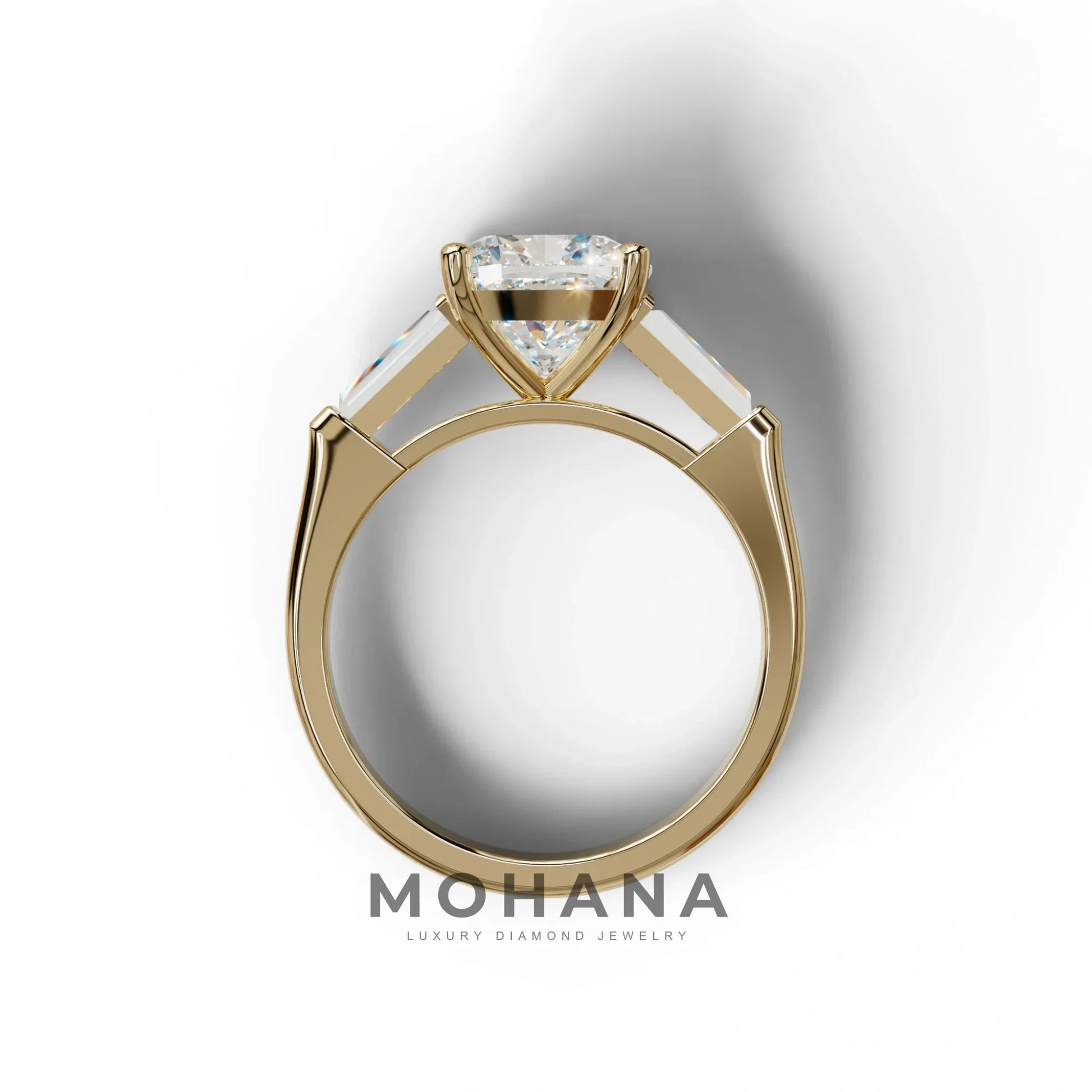 3 Carat E-VVS Cushion & Tapered Baguette Three Stone Engagement Ring