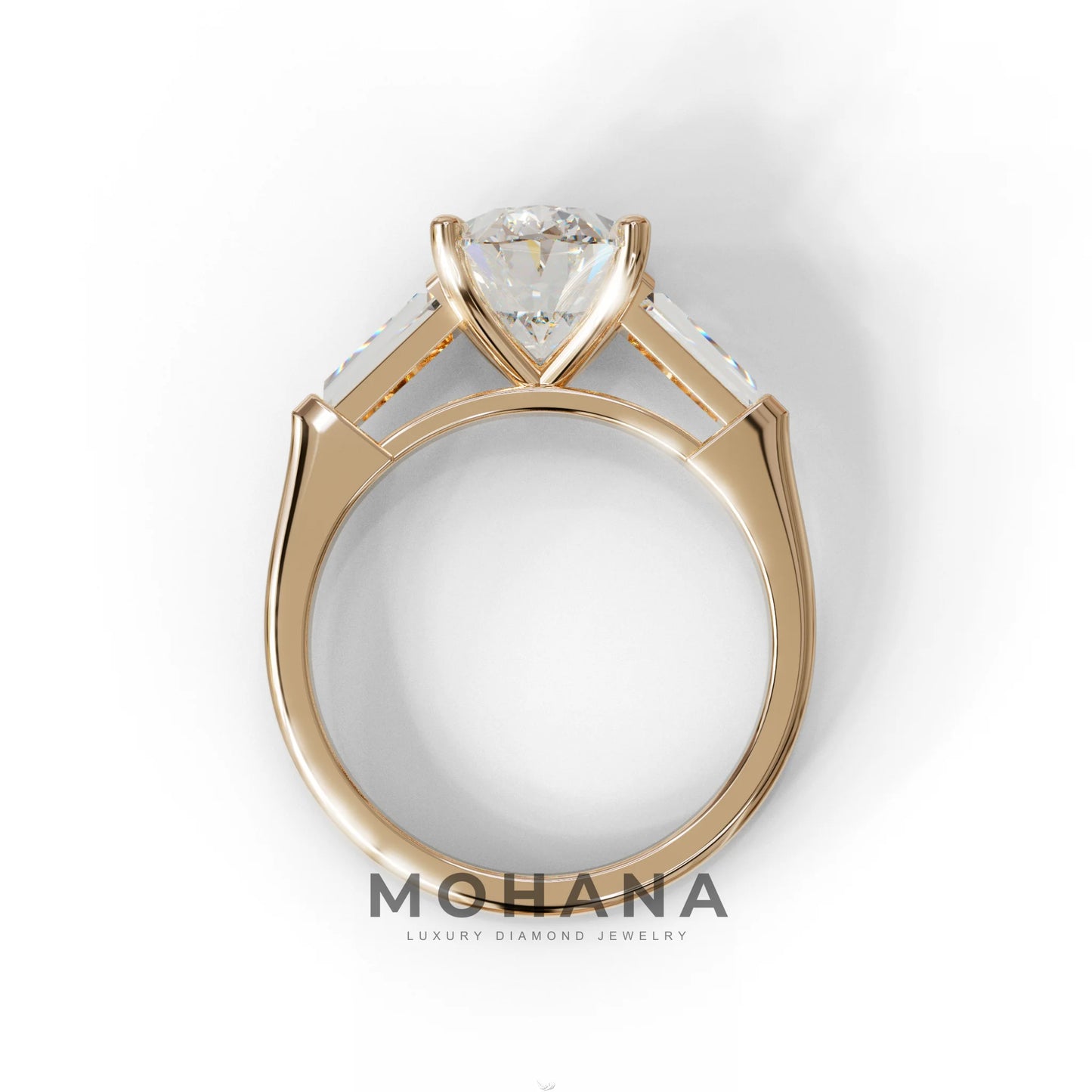 3.75 Carat E/VVS Oval & Tapered Baguette Lab Grown Diamond Three Stone Engagement Ring