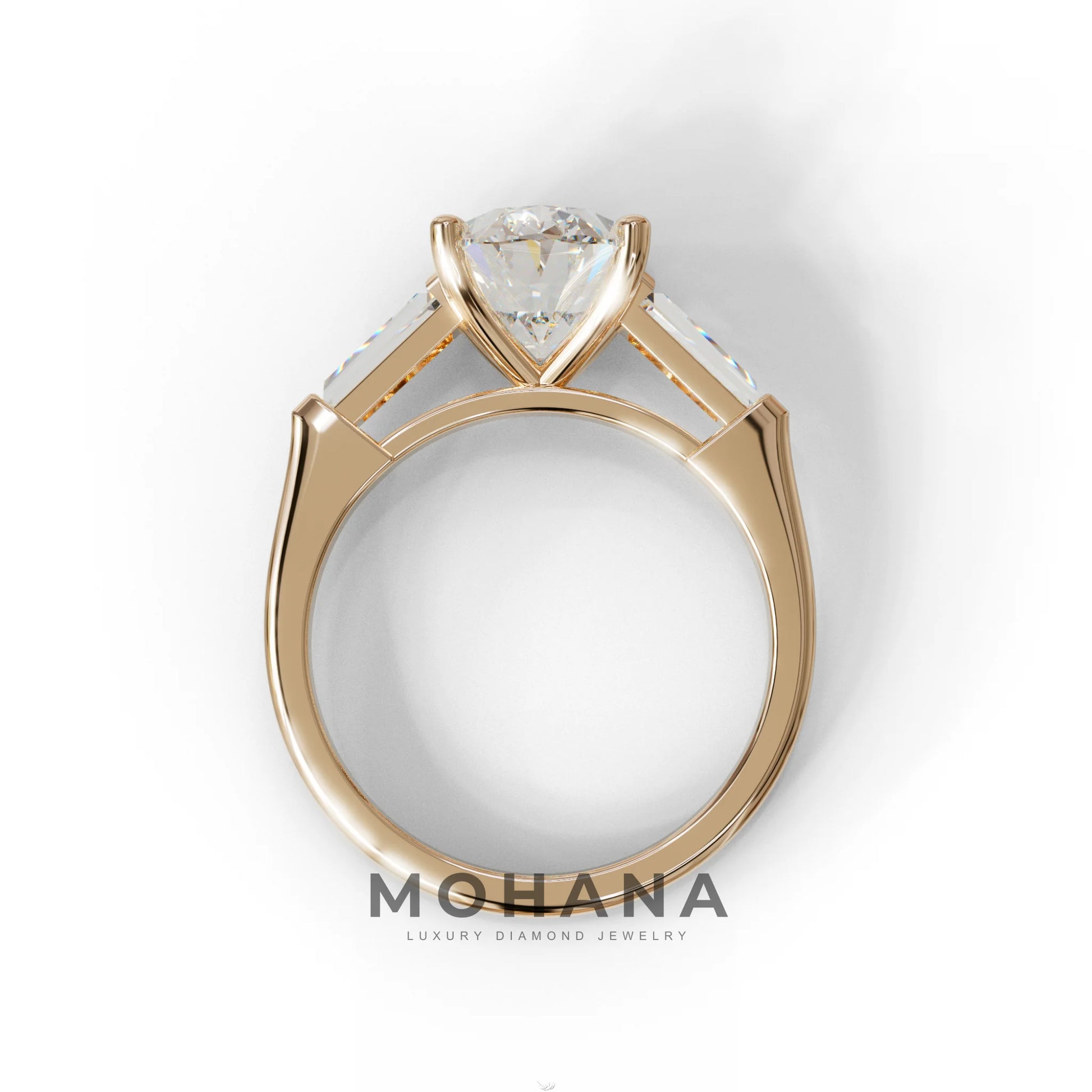 3.75 Carat E/VVS Oval & Tapered Baguette Lab Grown Diamond Three Stone Engagement Ring