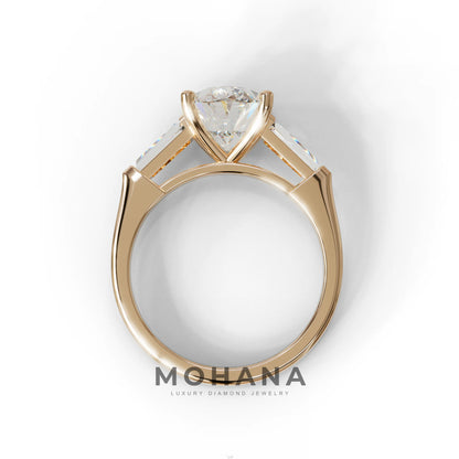 3.75 Carat E/VVS Oval & Tapered Baguette Lab Grown Diamond Three Stone Engagement Ring