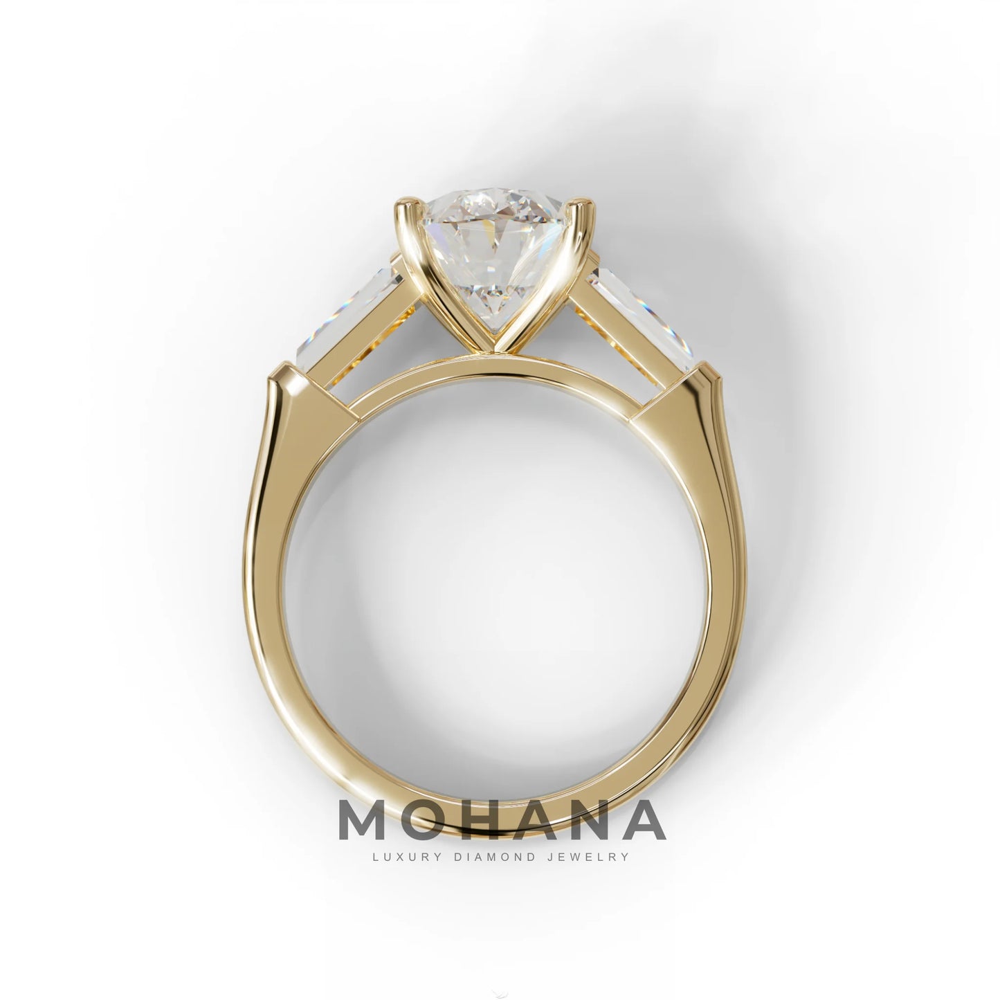 3.75 Carat E/VVS Oval & Tapered Baguette Lab Grown Diamond Three Stone Engagement Ring