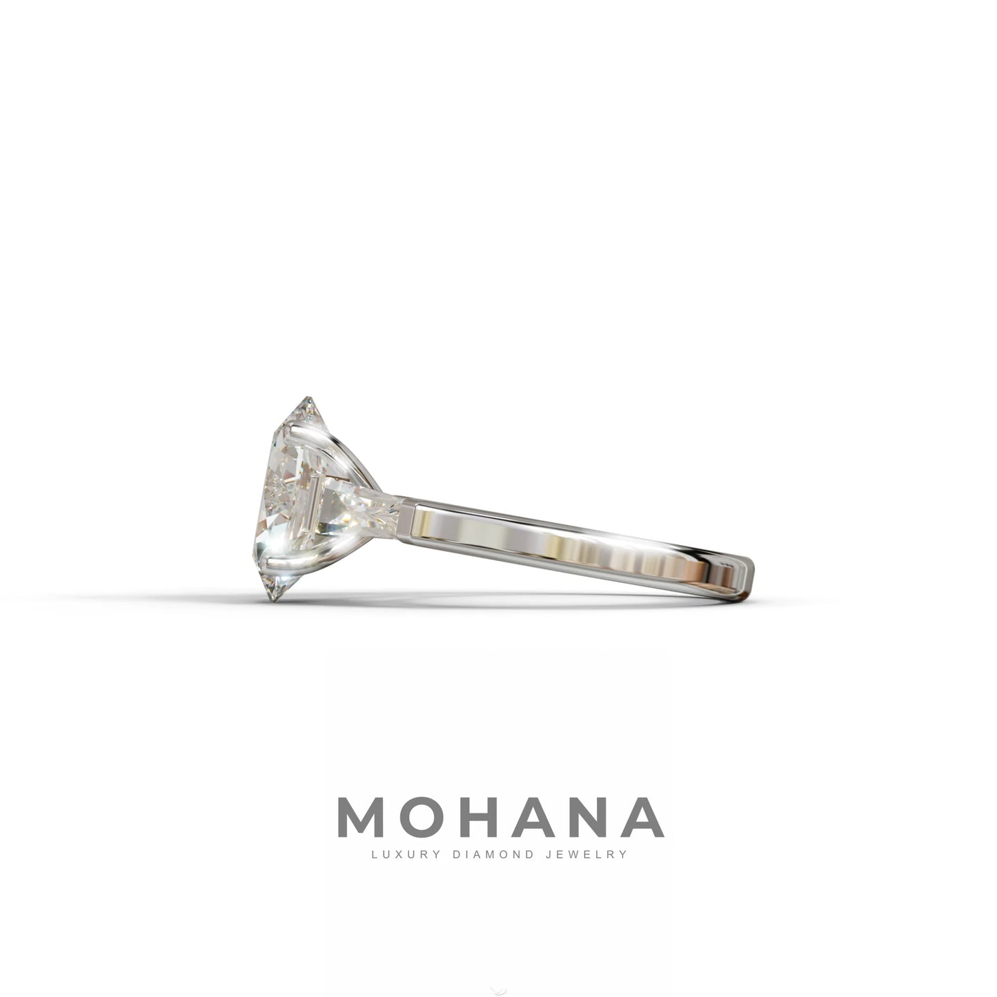 3.75 Carat E/VVS Oval & Tapered Baguette Lab Grown Diamond Three Stone Engagement Ring