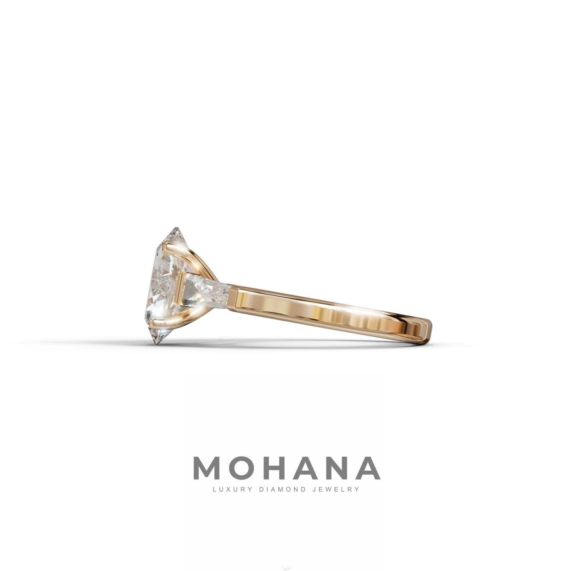 3.75 Carat E/VVS Oval & Tapered Baguette Lab Grown Diamond Three Stone Engagement Ring