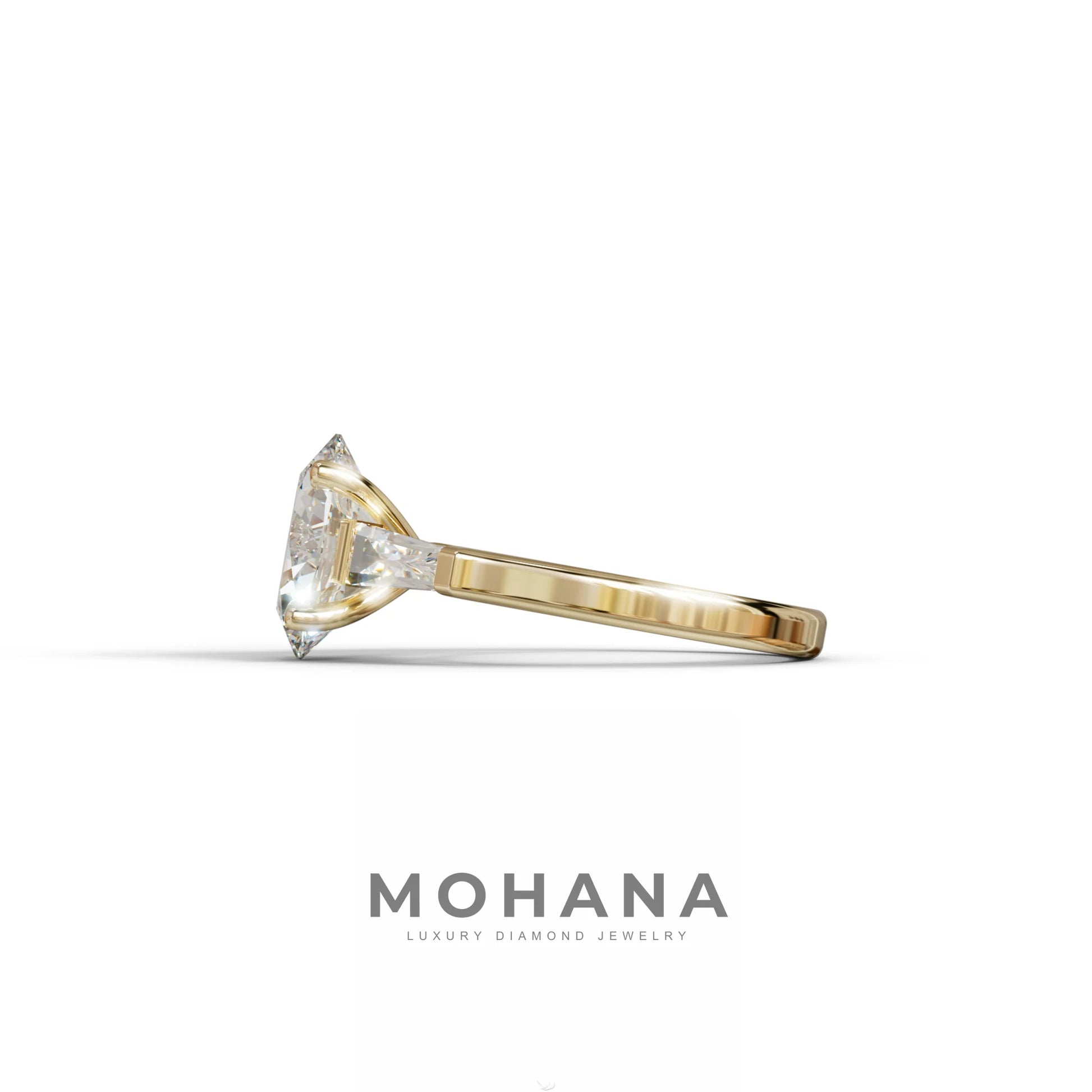 3.75 Carat E/VVS Oval & Tapered Baguette Lab Grown Diamond Three Stone Engagement Ring