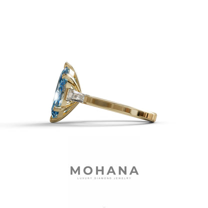 Blue Marquise & Tapered Baguette Multi Stone Engagement Ring