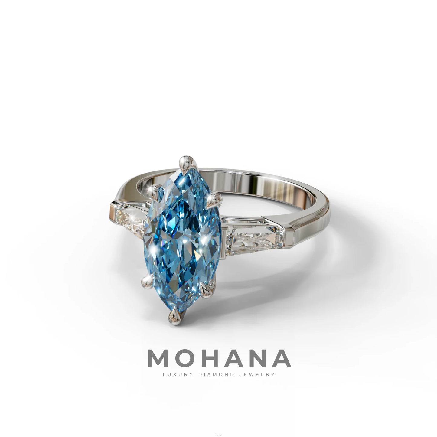 Blue Marquise & Tapered Baguette Multi Stone Engagement Ring