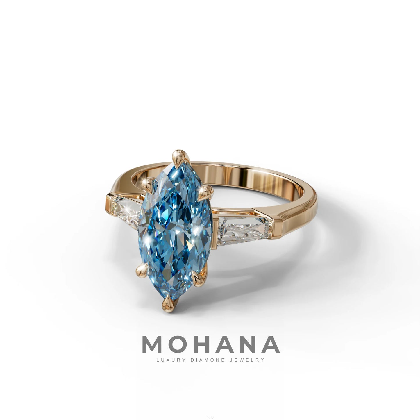 Blue Marquise & Tapered Baguette Multi Stone Engagement Ring
