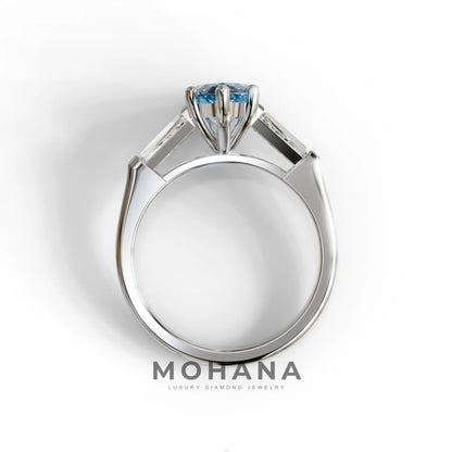 Blue Marquise & Tapered Baguette Multi Stone Engagement Ring