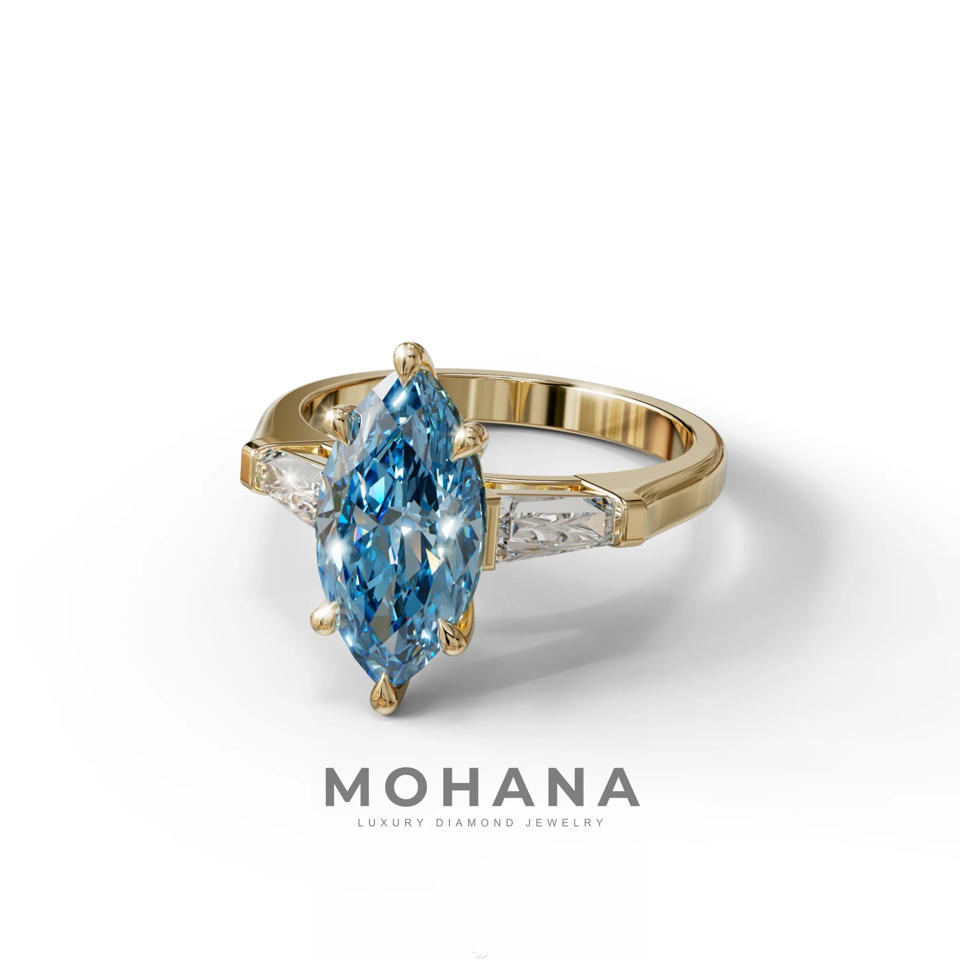 Blue Marquise & Tapered Baguette Multi Stone Engagement Ring