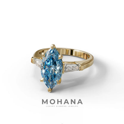 Blue Marquise & Tapered Baguette Multi Stone Engagement Ring