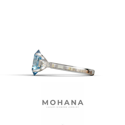 3 Carat Blue Oval & Tapered Baguette Lab Grown Diamond Three Stone Engagement Ring