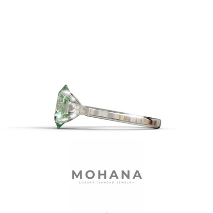 3 Carat Green Oval & Tapered Baguette Lab Grown Diamond Three Stone Engagement Ring