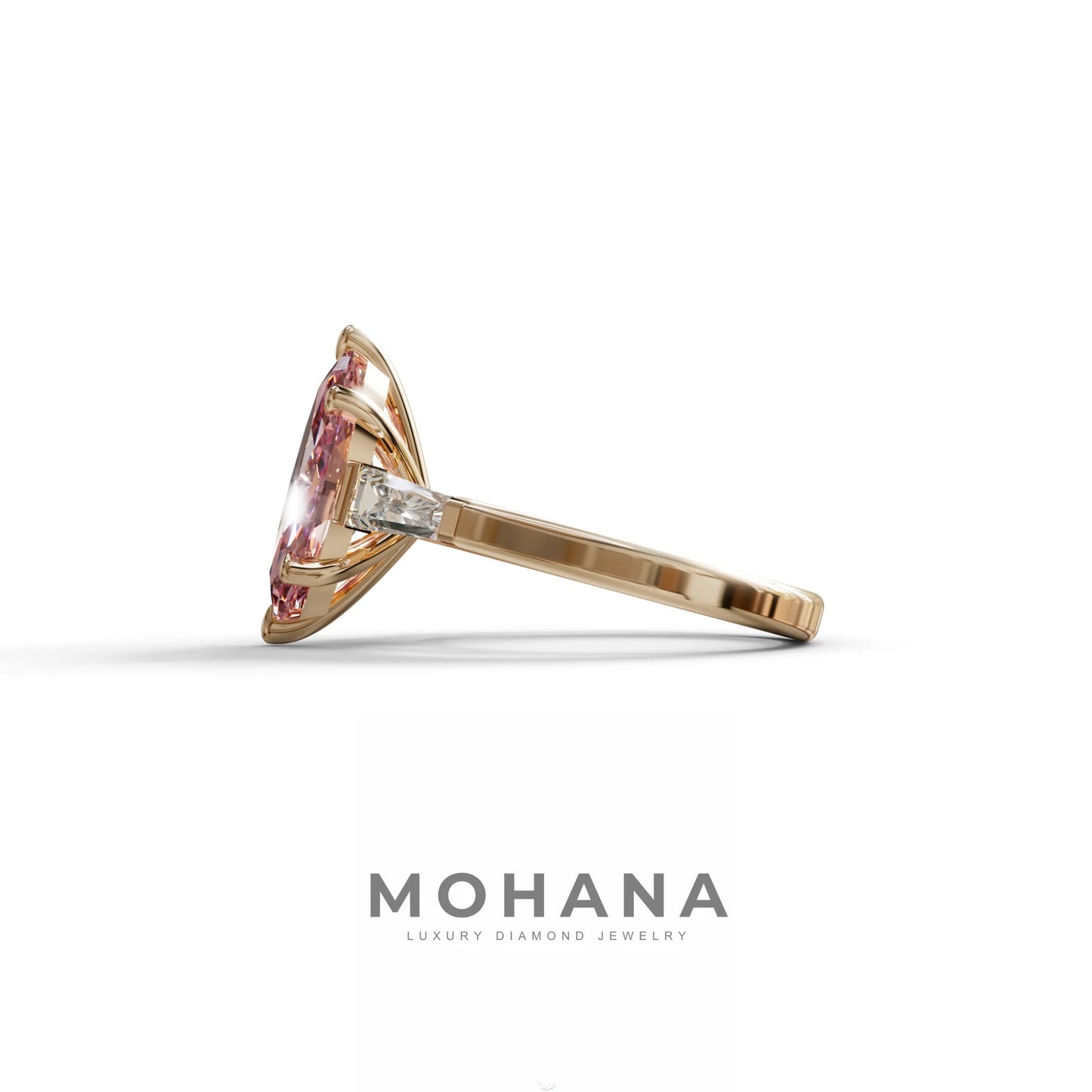 Pink Marquise & Tapered Baguette Multi Stone Engagement Ring