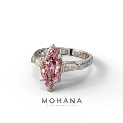 Pink Marquise & Tapered Baguette Multi Stone Engagement Ring