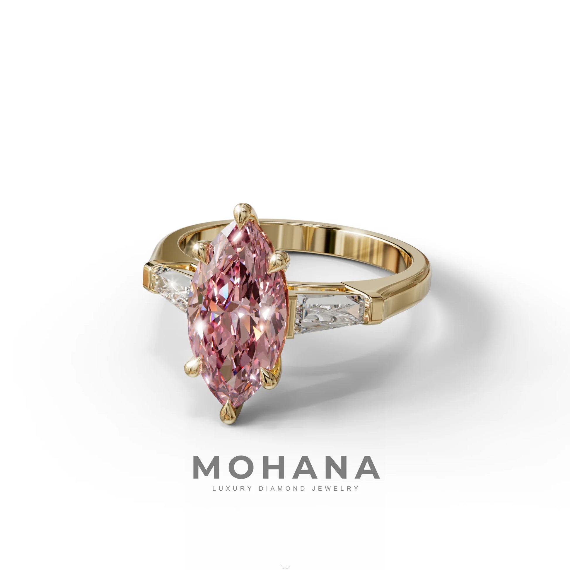 Pink Marquise & Tapered Baguette Multi Stone Engagement Ring