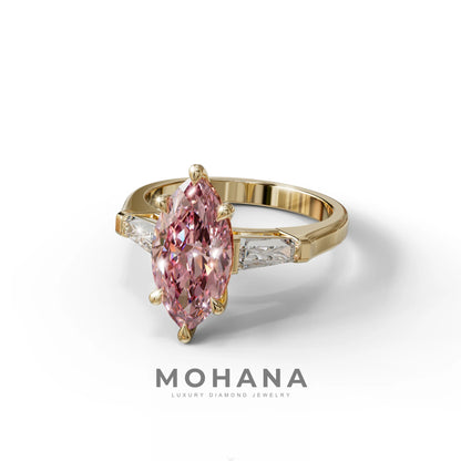 Pink Marquise & Tapered Baguette Multi Stone Engagement Ring