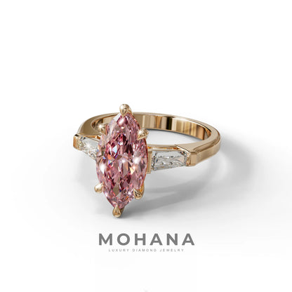 Pink Marquise & Tapered Baguette Multi Stone Engagement Ring